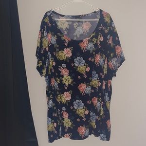 Plus Size Floral Print Short Sleeve Blouse